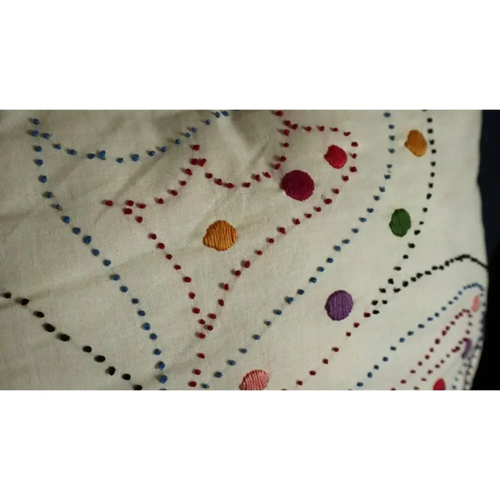 Vintage 70s Needlepoint Square Pillow Butterfly Handmade Cottagecore Boho Hippie
